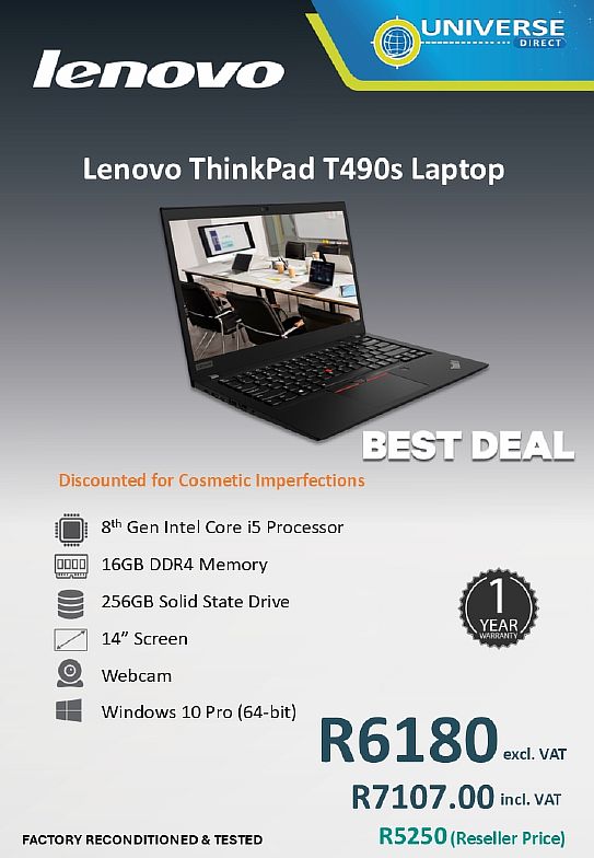 BD LEN T490S NB I5 1.6/16GB/256SSD/W10P