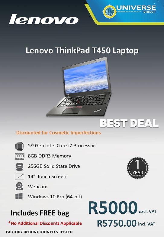 BD LEN T450 NB I7 2.6/8GB/256SD/W10/TS