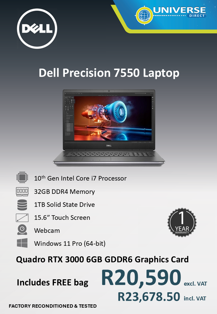 DELL PREC 7550 I7 10TH 64GB/1TBSSD/W11P