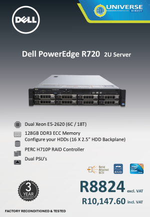 DELL R720 DUAL XN  E5-2620 128GB/NOHDD